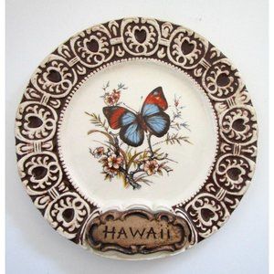 Treasure Craft Hawaii Butterfly Floral Ceramic Plate Wall Hanging 6" Souvenir US